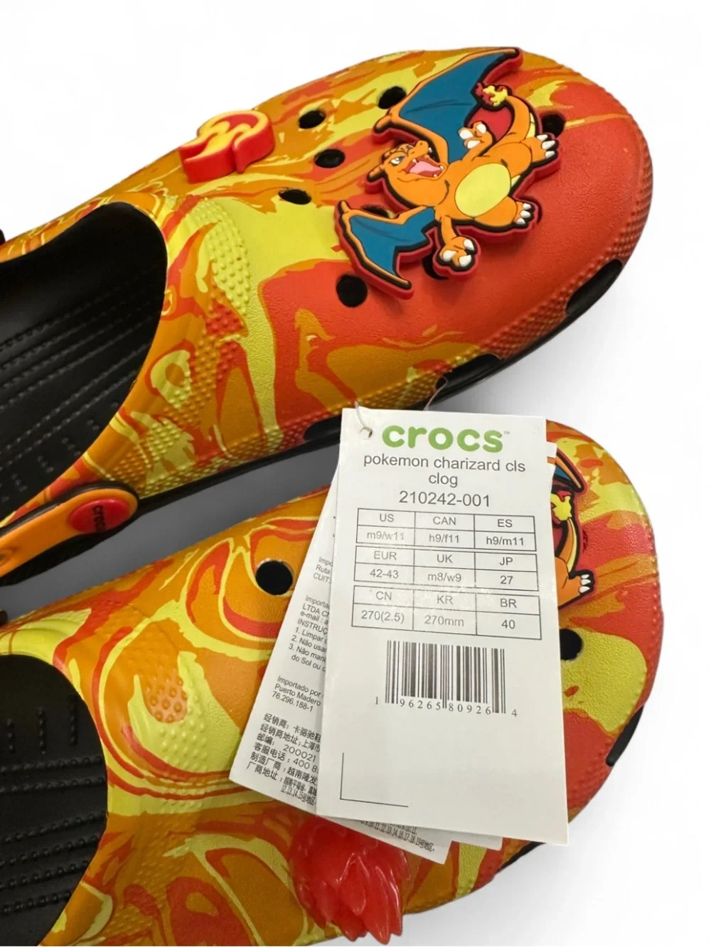 Pokémon x CROCS Charizard Classic Clogs Size US Men’s 9/ Women’s 10 (NWT)